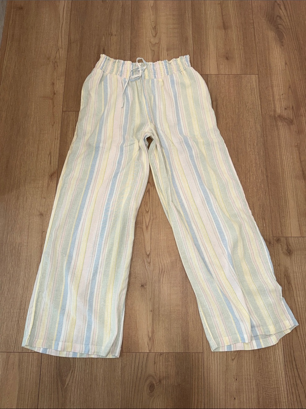 Striped Wide-Leg Elastic Waist Pants - Pastel Multi